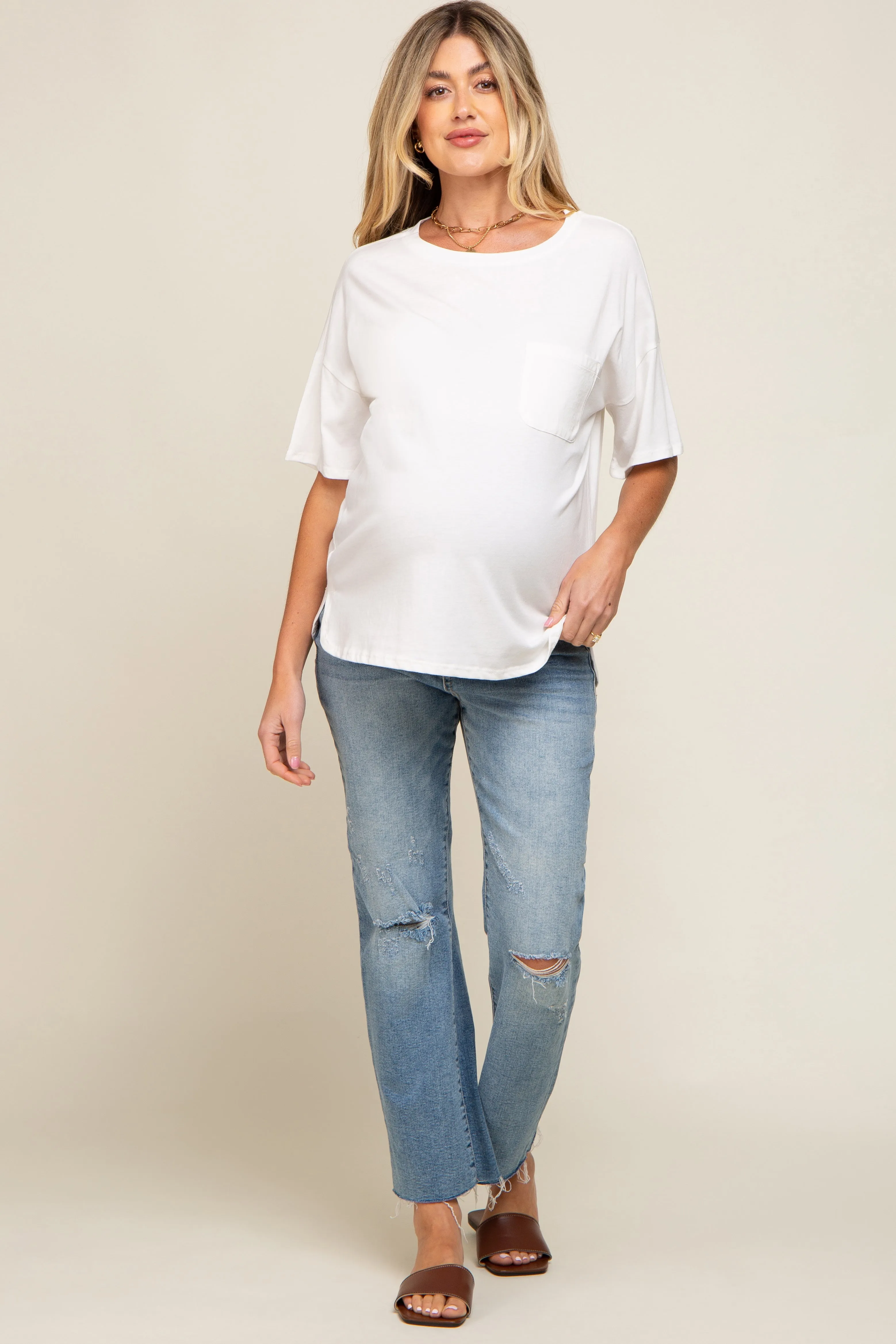 White Short Sleeve Pocketed Maternity Top sold by Pinkblush product image thumbnail 4