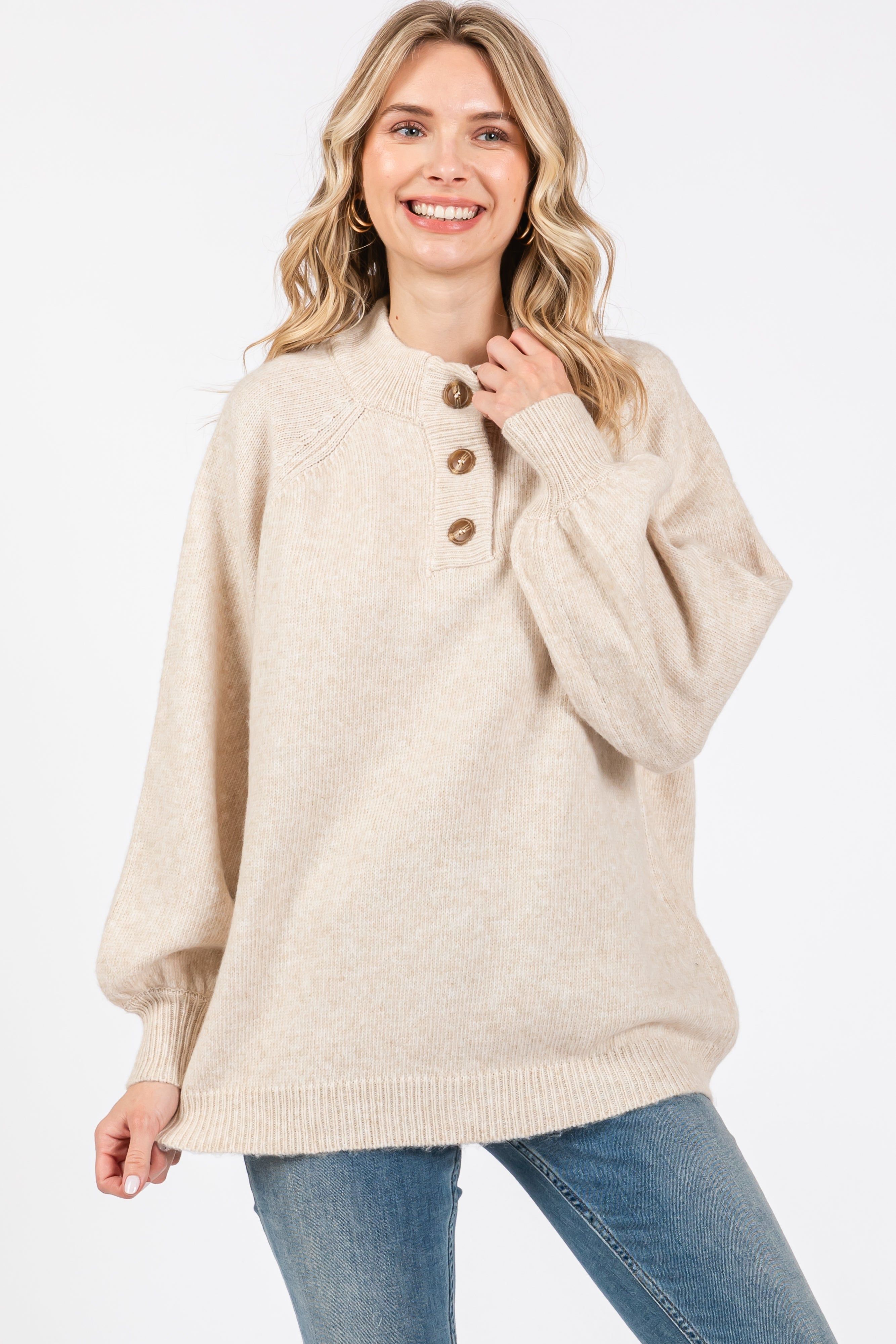 Cream Soft Knit Button Front Maternity Sweater sold by Pinkblush product image thumbnail 4