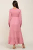 Mauve Long Sleeve Tiered Maternity Maxi Dress sold by Pinkblush