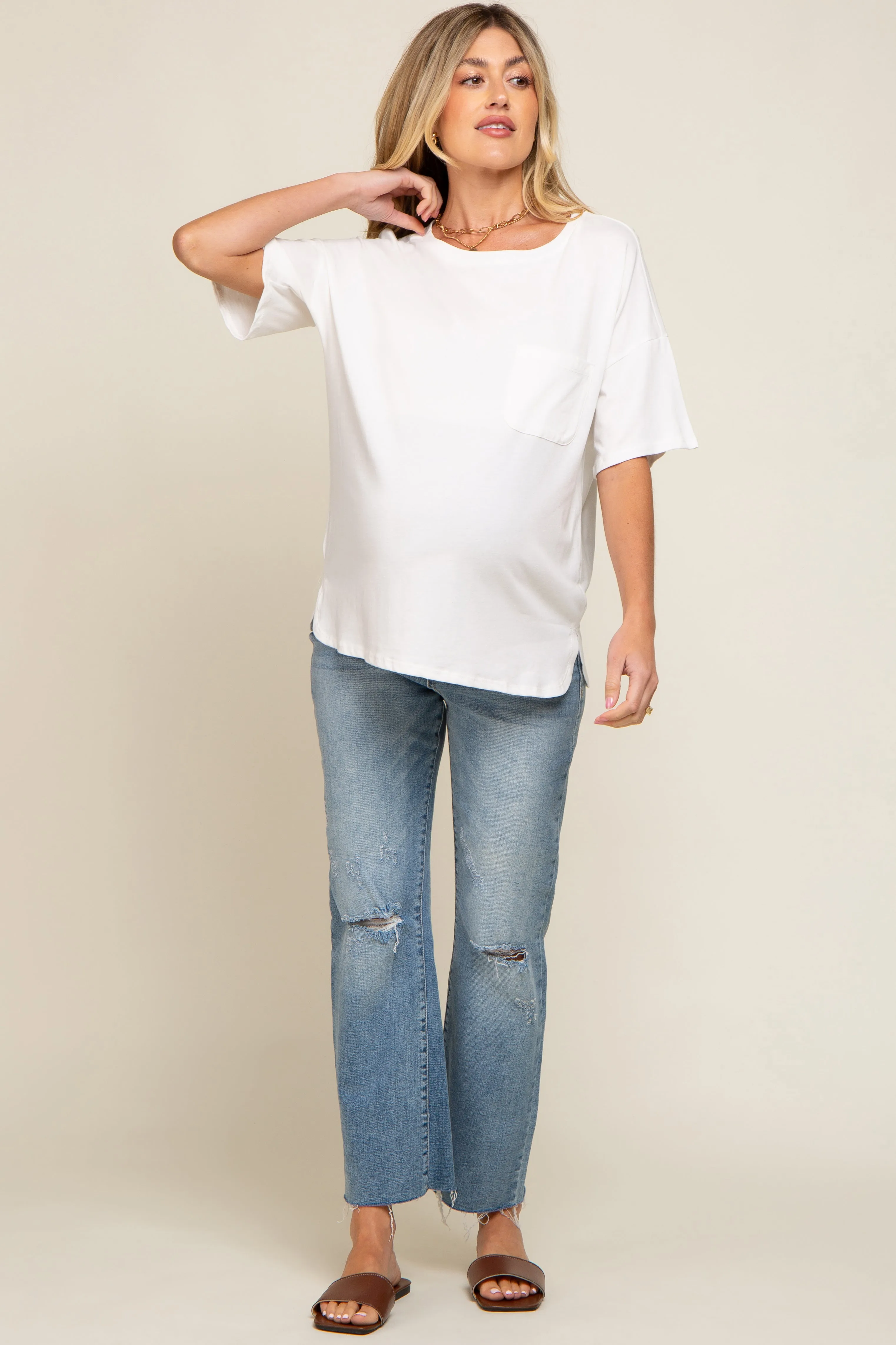 White Short Sleeve Pocketed Maternity Top sold by Pinkblush product image thumbnail 5
