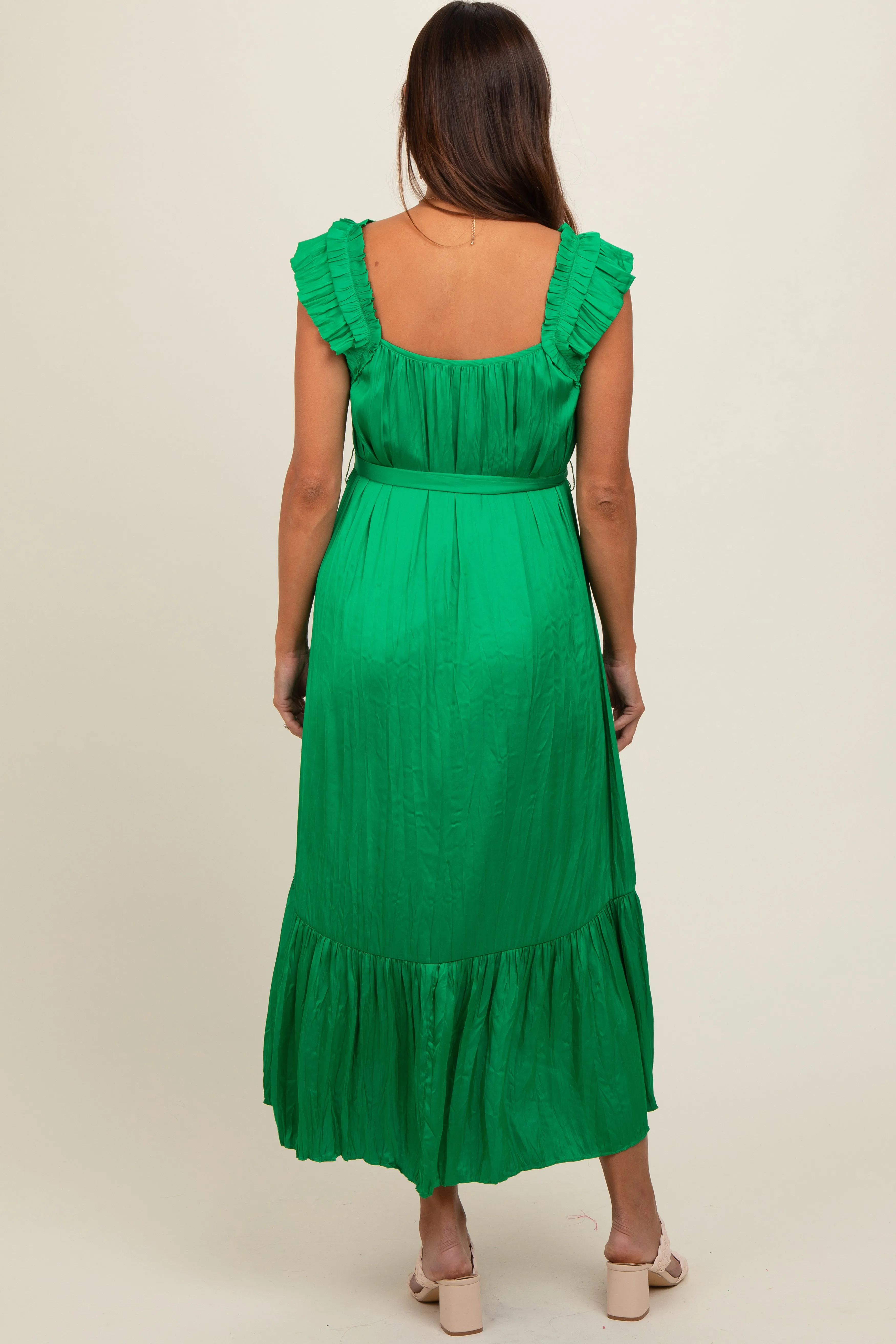Green Ruffle Short Sleeve Self Tie Maternity Dress sold by Pinkblush product image thumbnail 2