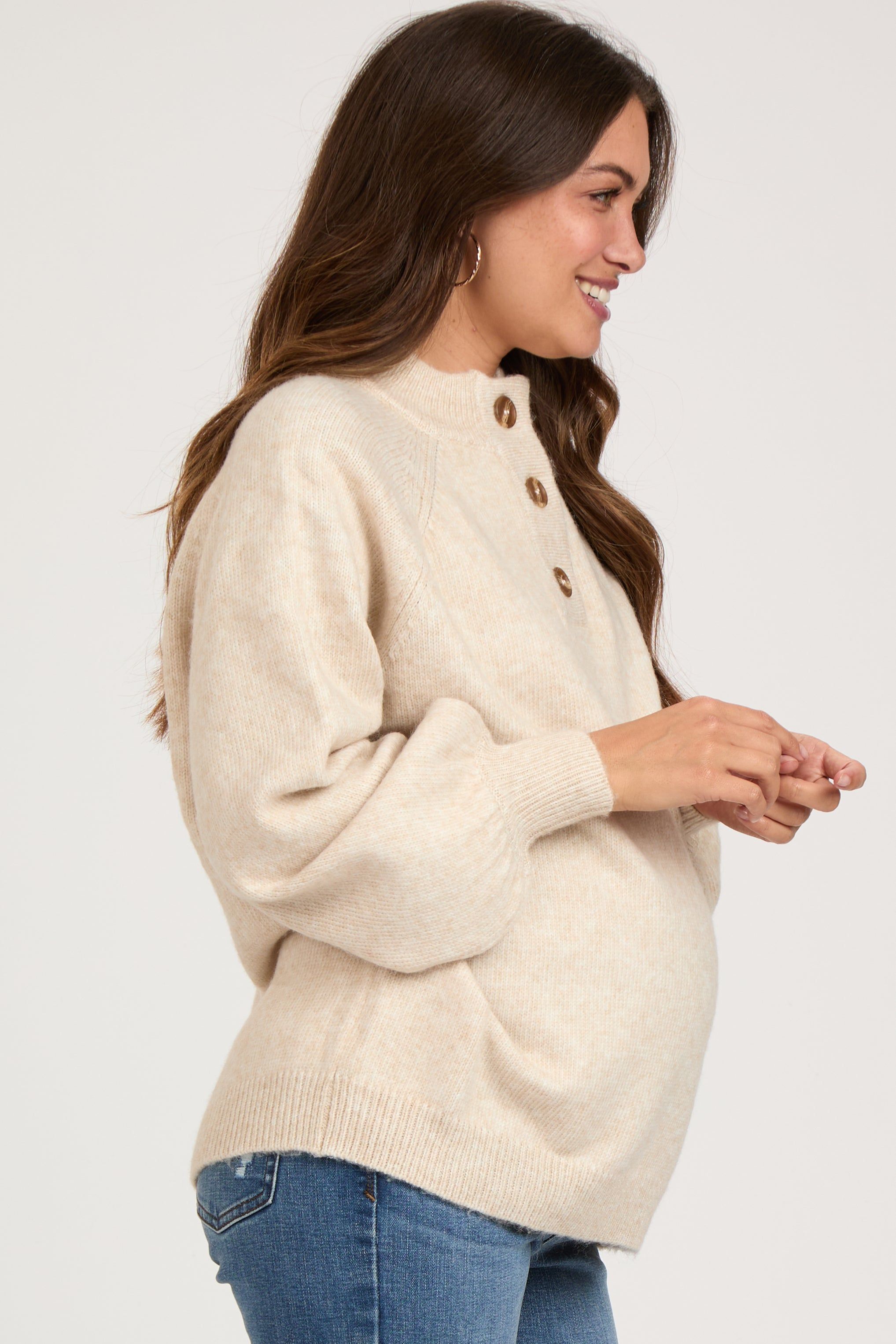 Cream Soft Knit Button Front Maternity Sweater sold by Pinkblush product image thumbnail 2