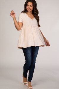 Beige Textured Babydoll Maternity Blouse sold by Pinkblush