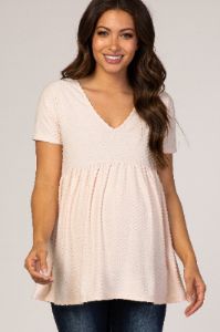 Beige Textured Babydoll Maternity Blouse sold by Pinkblush