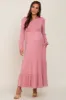 Mauve Long Sleeve Tiered Maternity Maxi Dress sold by Pinkblush