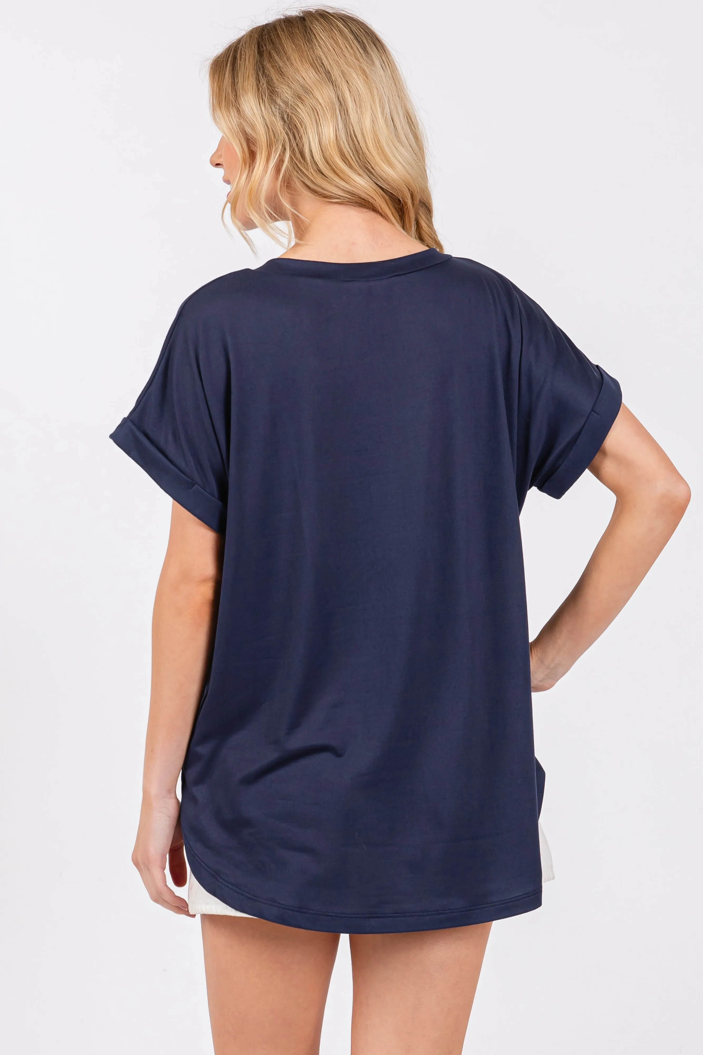 Navy V-Neck Pocket Short Sleeve Shirt sold by Pinkblush product image thumbnail 3