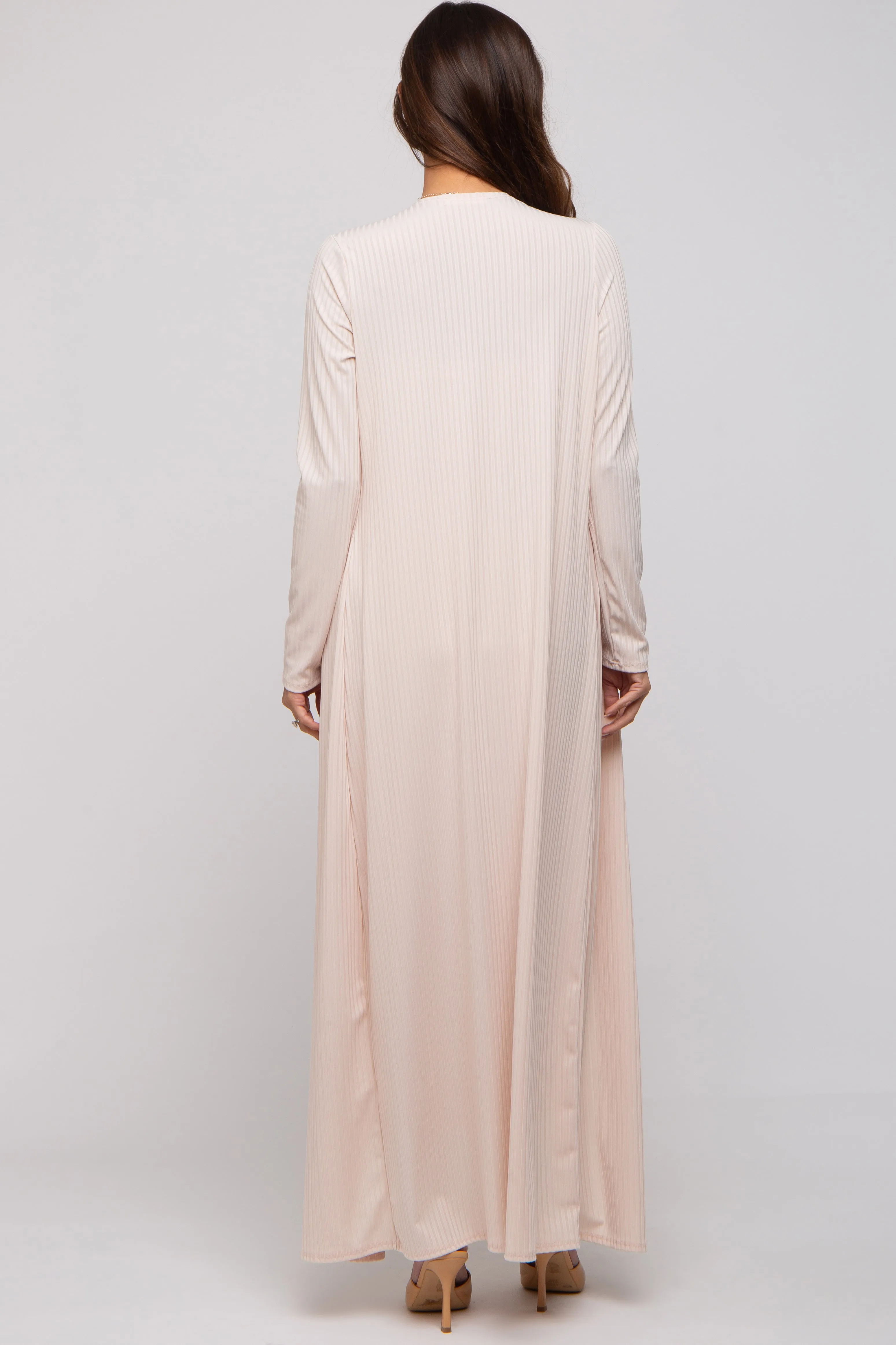 Cream Ribbed Sleeveless Dress Cardigan Maternity Set sold by Pinkblush product image thumbnail 2