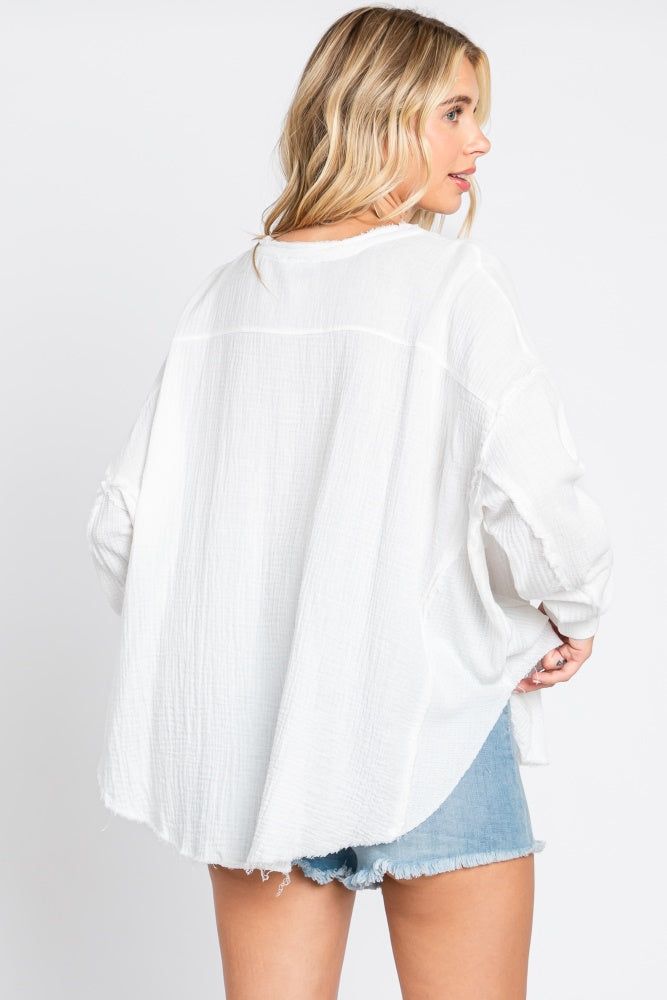 White Front Button Drop Shoulder Long Sleeve Top sold by Pinkblush product image thumbnail 3