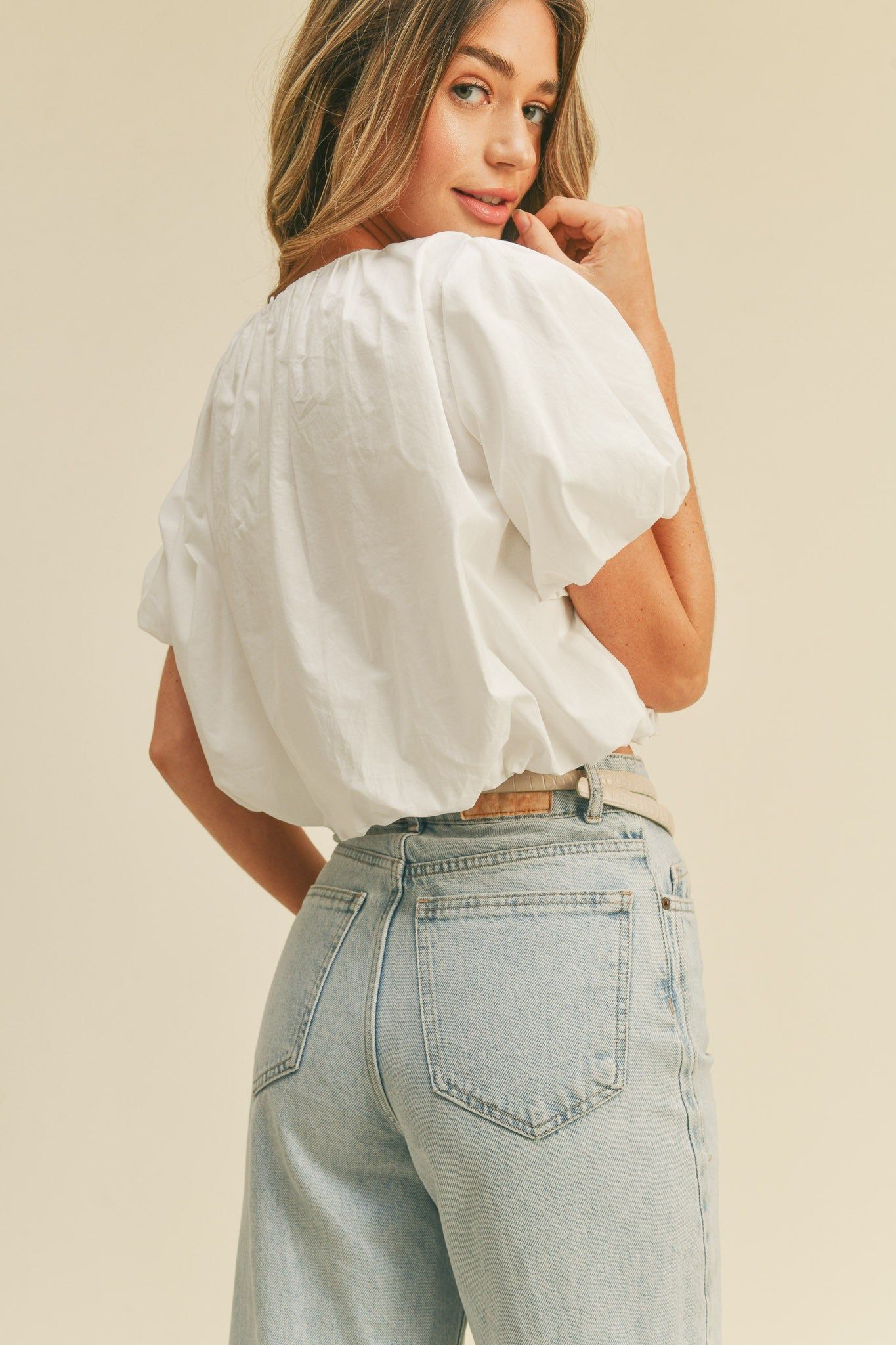 White Cropped Bubble Top sold by Pinkblush product image thumbnail 3