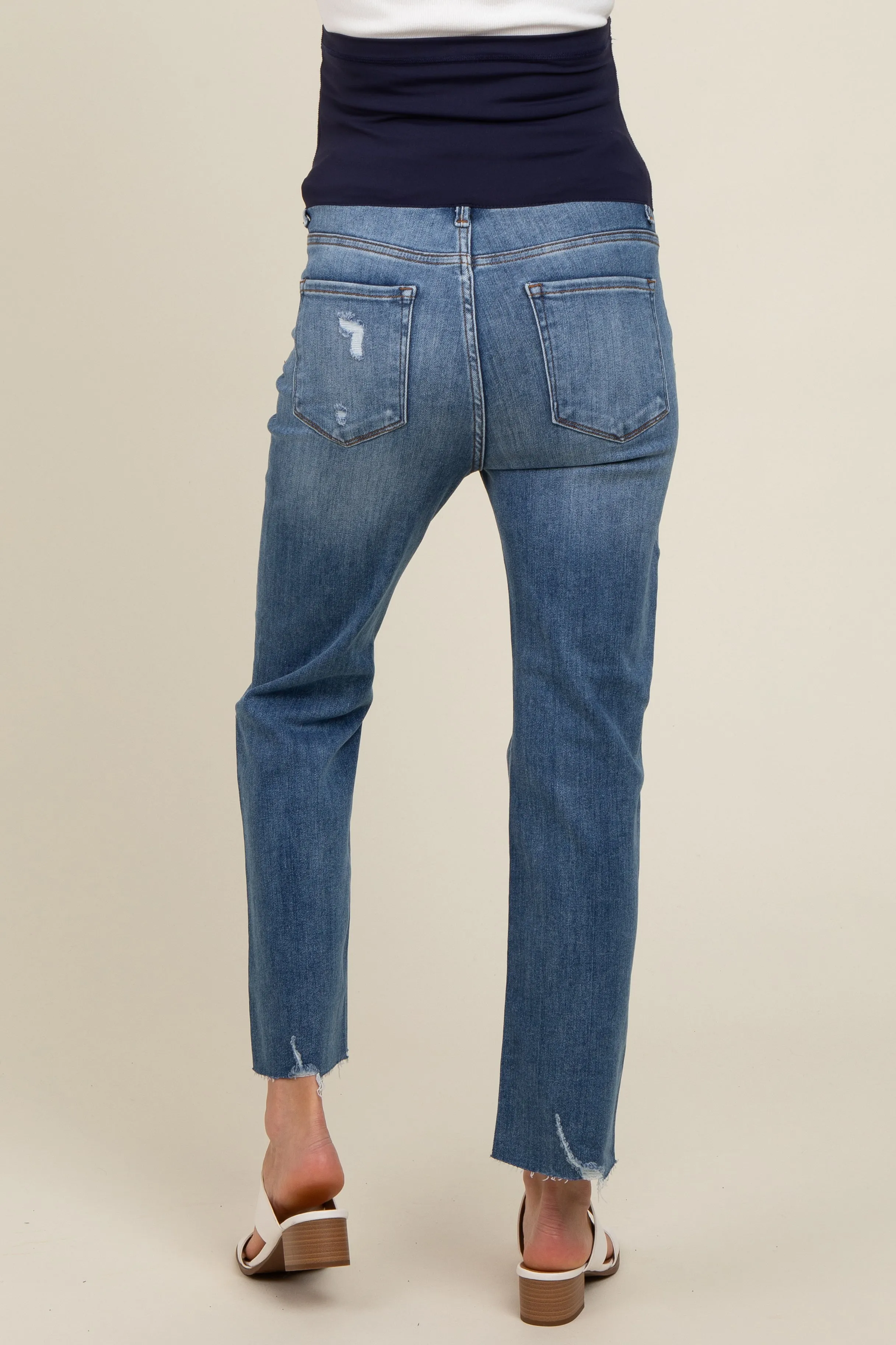 Blue Distressed Cut Hem Slim Straight Maternity Jeans sold by Pinkblush product image thumbnail 5
