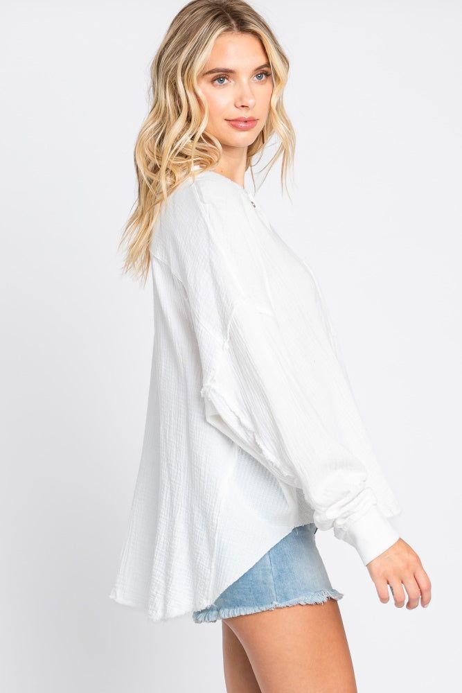 White Front Button Drop Shoulder Long Sleeve Top sold by Pinkblush product image thumbnail 2