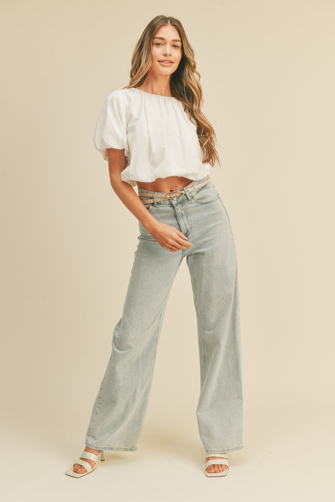 White Cropped Bubble Top sold by Pinkblush product image thumbnail 4