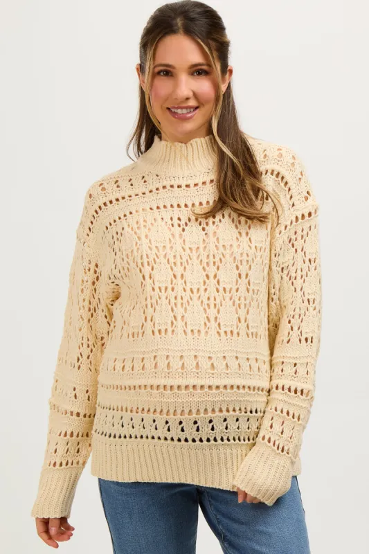 Cream Open Knit Maternity Sweater sold by Pinkblush