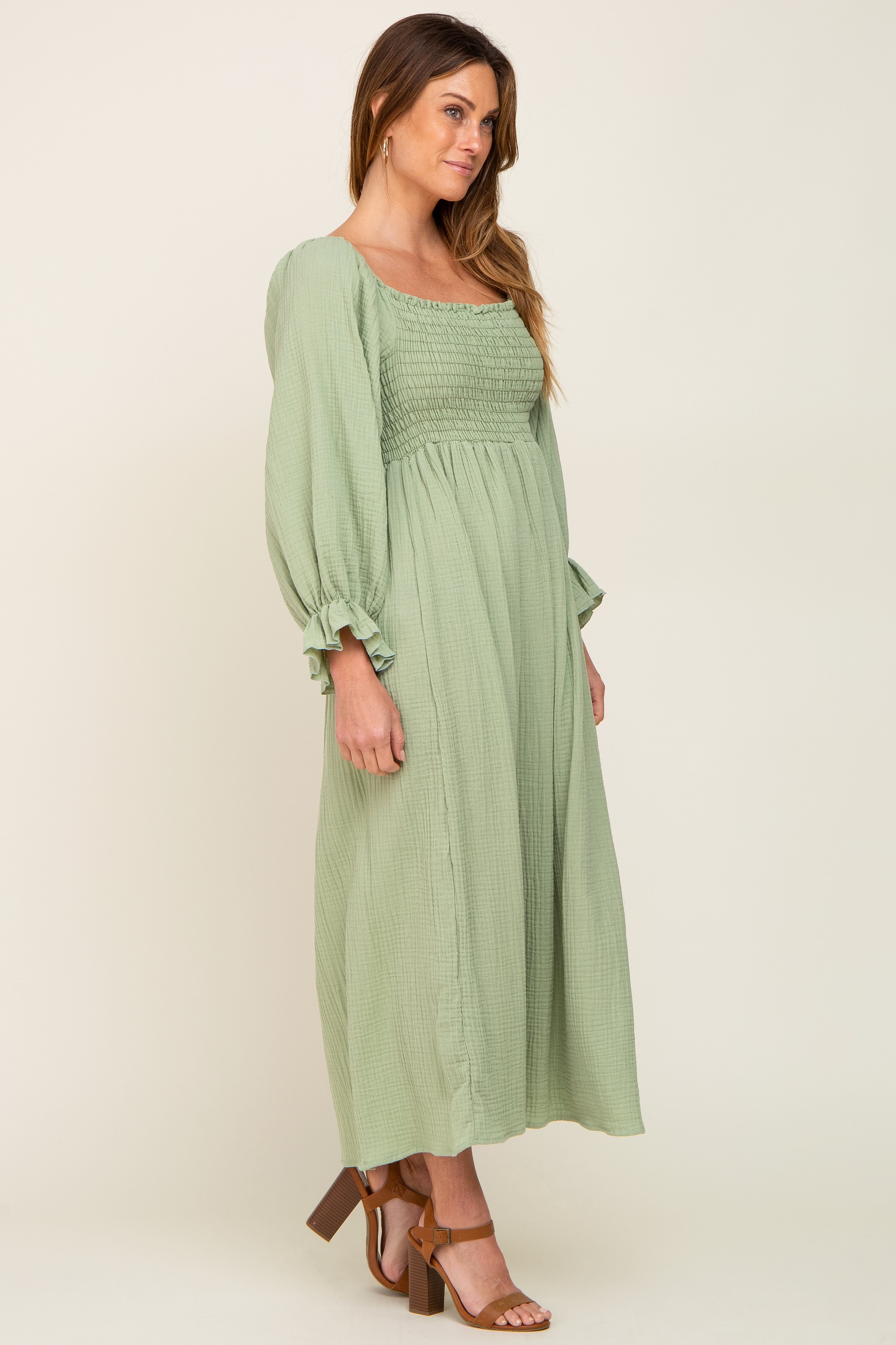 Light Green Gauze Smocked Midi Dress sold by Pinkblush product image thumbnail 2