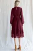 Burgundy Swiss Dot Ruffle Accent Midi Dress sold by Pinkblush