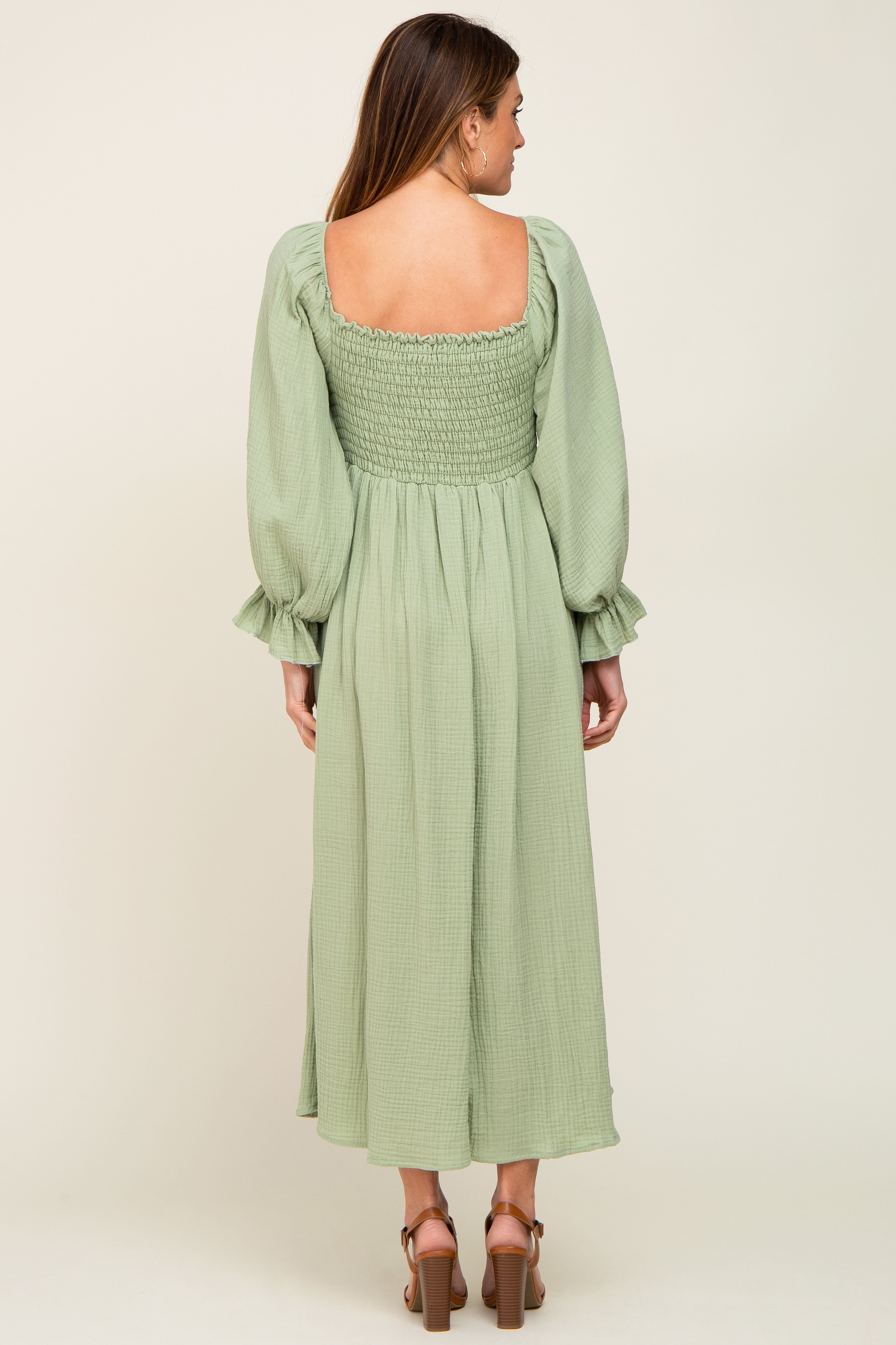 Light Green Gauze Smocked Midi Dress sold by Pinkblush product image thumbnail 3