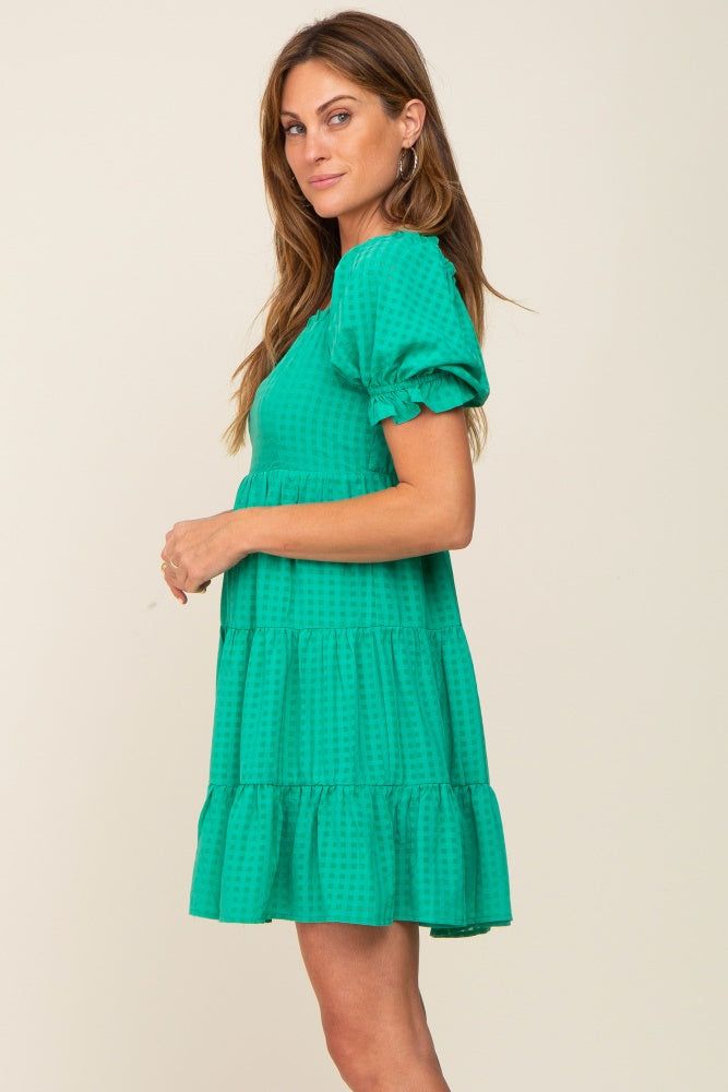 Green Plaid Square Ruffle Neck Tiered Dress sold by Pinkblush product image thumbnail 2