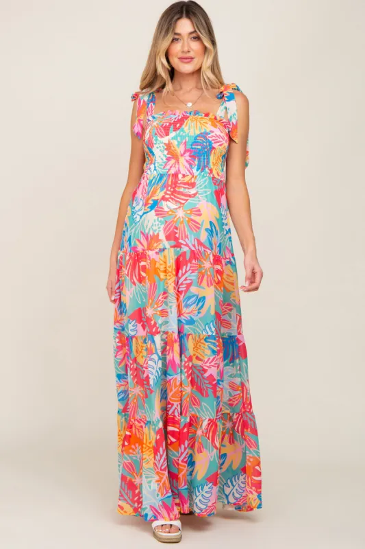 Multi Color Tropical Print Maternity Maxi Dress sold by Pinkblush