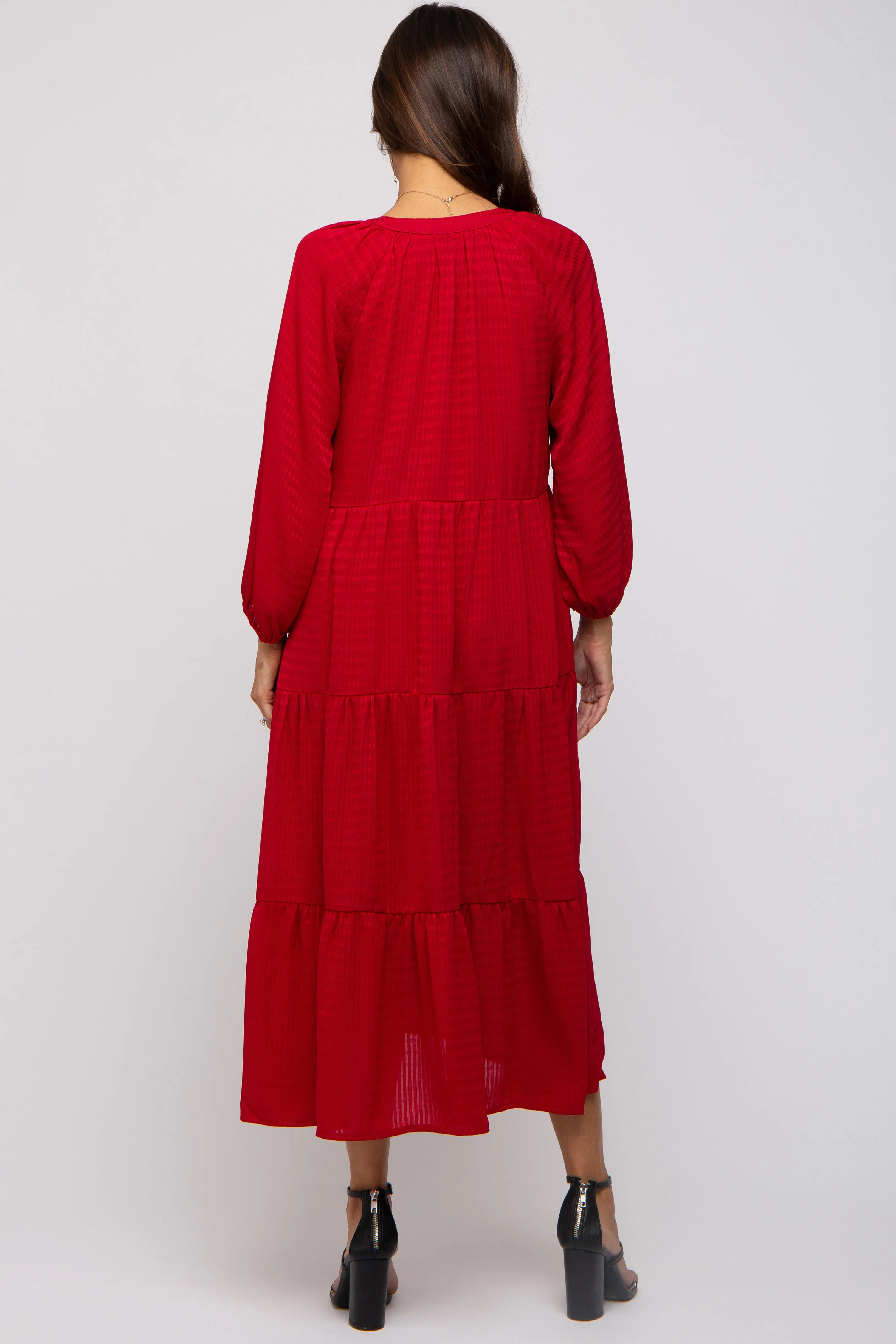 Red Textured Tiered Maternity Midi Dress sold by Pinkblush product image thumbnail 4