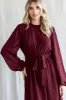 Burgundy Swiss Dot Ruffle Accent Midi Dress sold by Pinkblush