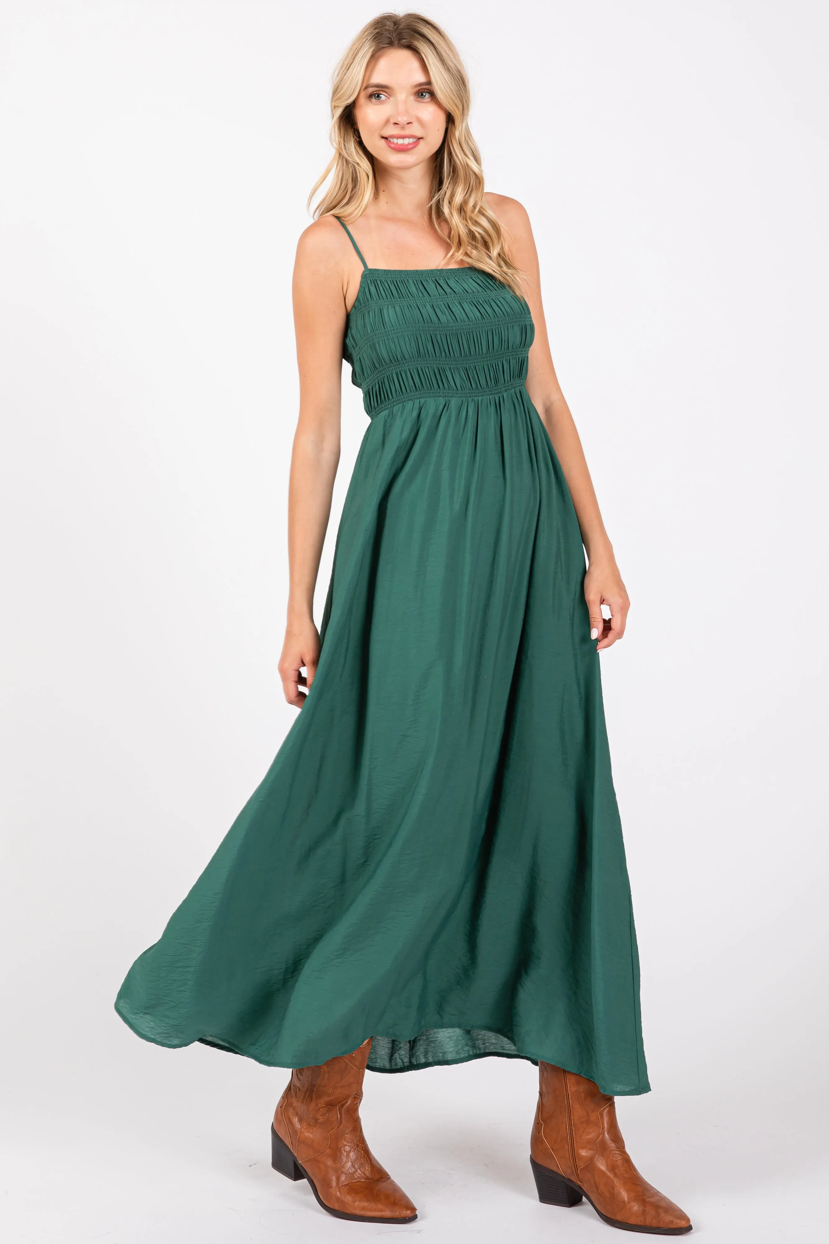 Dark Teal Smocked Cutout Lace Up Back Maxi Dress sold by Pinkblush product image thumbnail 2