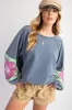 Navy Raw Edge Flower Patch Top sold by Pinkblush