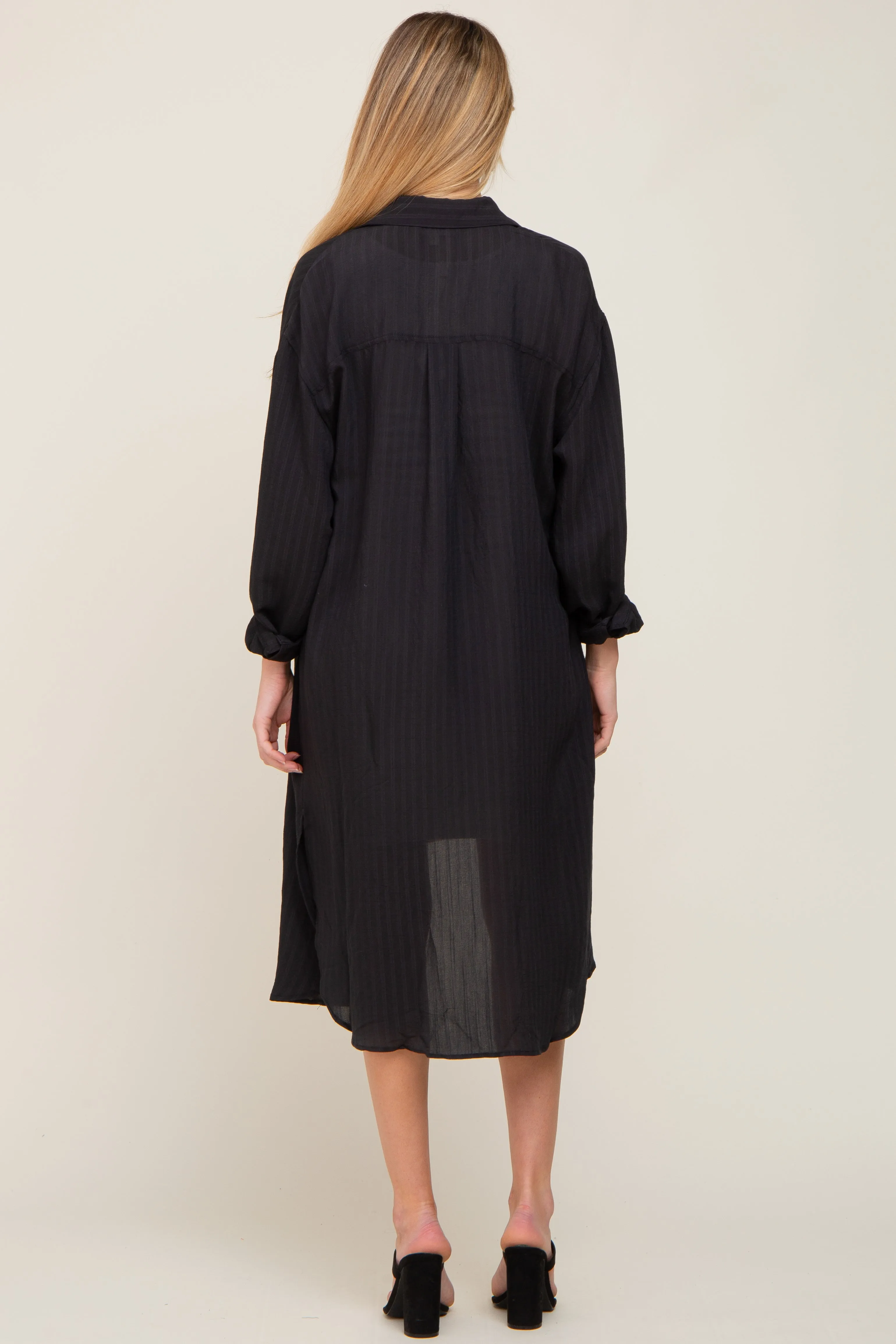 Black Striped Lightweight Button Down Maternity Top sold by Pinkblush product image thumbnail 3