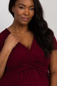 PinkBlush Burgundy Draped Maternity/Nursing Plus Maxi Dress sold by Pinkblush