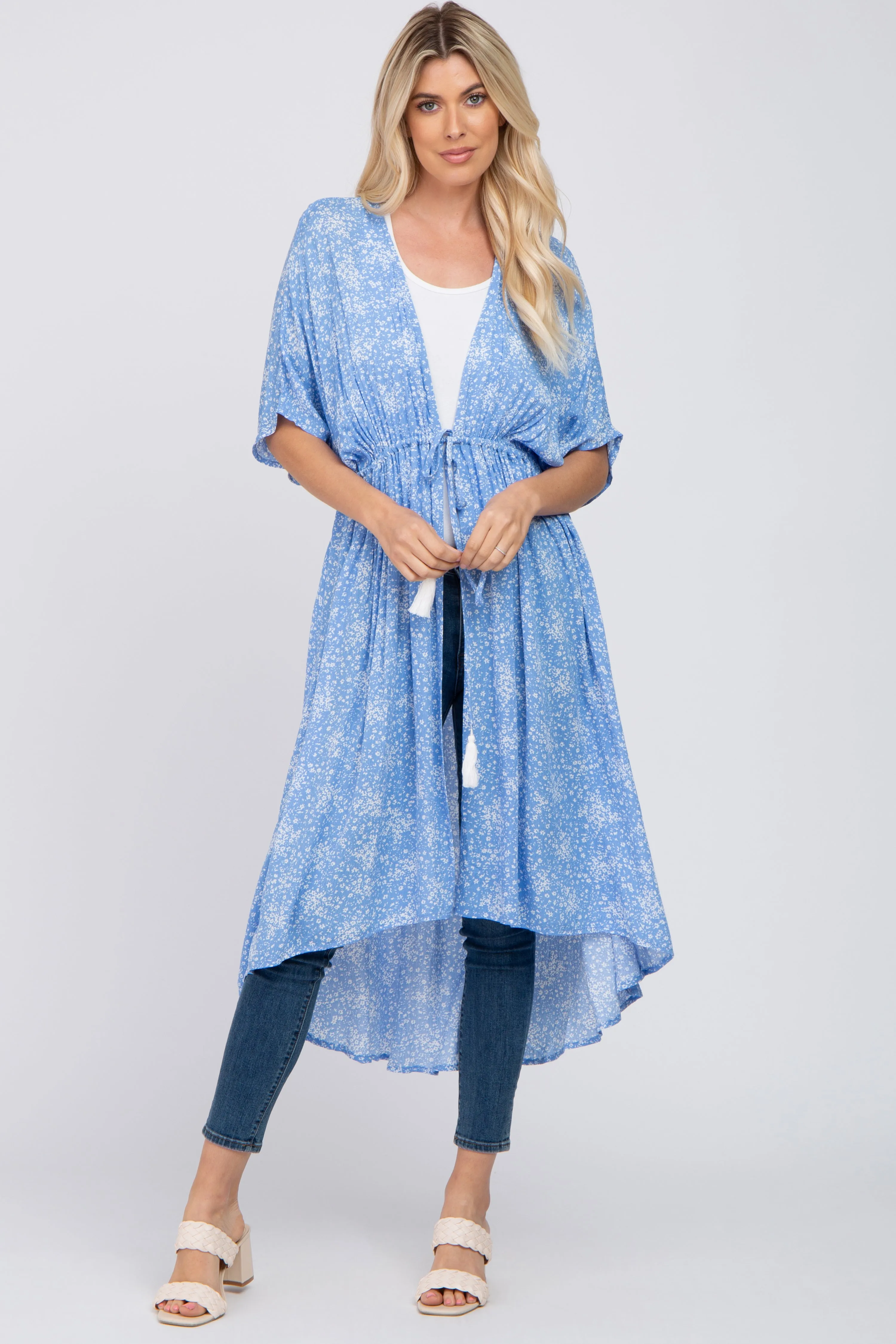 Blue Floral Tassel Front Maternity Cover Up sold by Pinkblush product image thumbnail 5