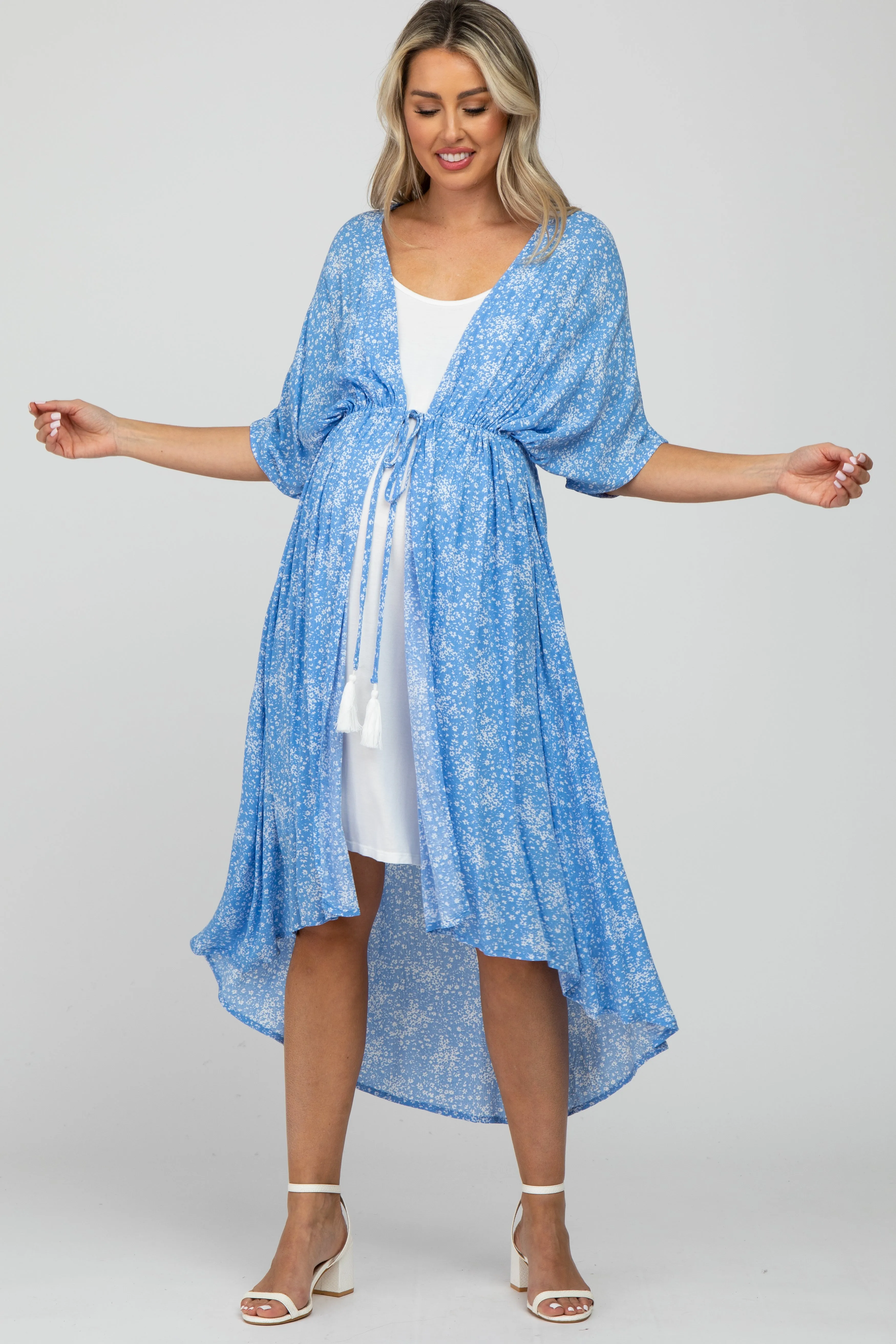 Blue Floral Tassel Front Maternity Cover Up sold by Pinkblush product image thumbnail 2