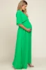 Green Chiffon V-Neck Smocked Waist Maternity Maxi Dress sold by Pinkblush