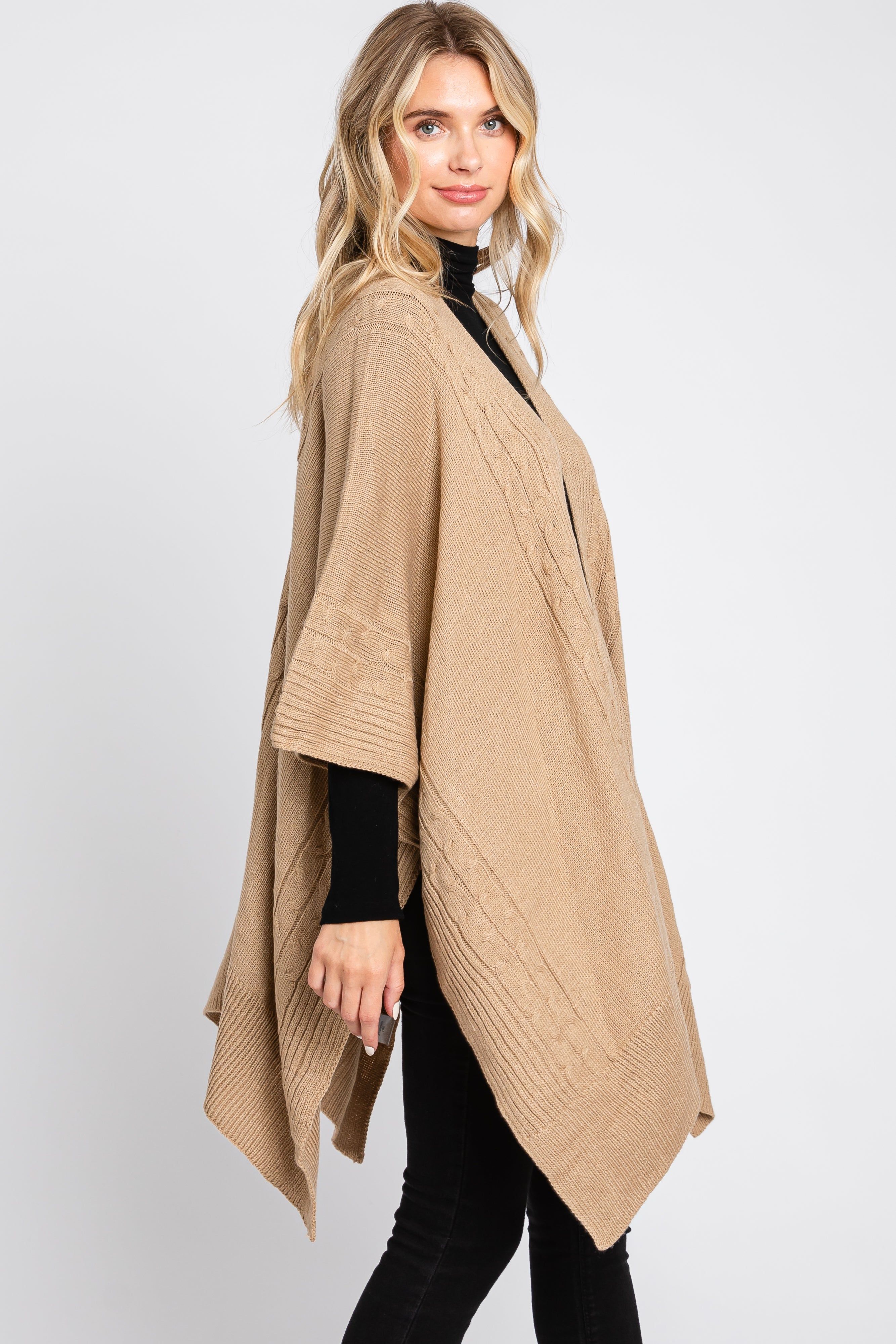 Beige Draped Cable Knit Dolman Sleeve Cardigan sold by Pinkblush product image thumbnail 3