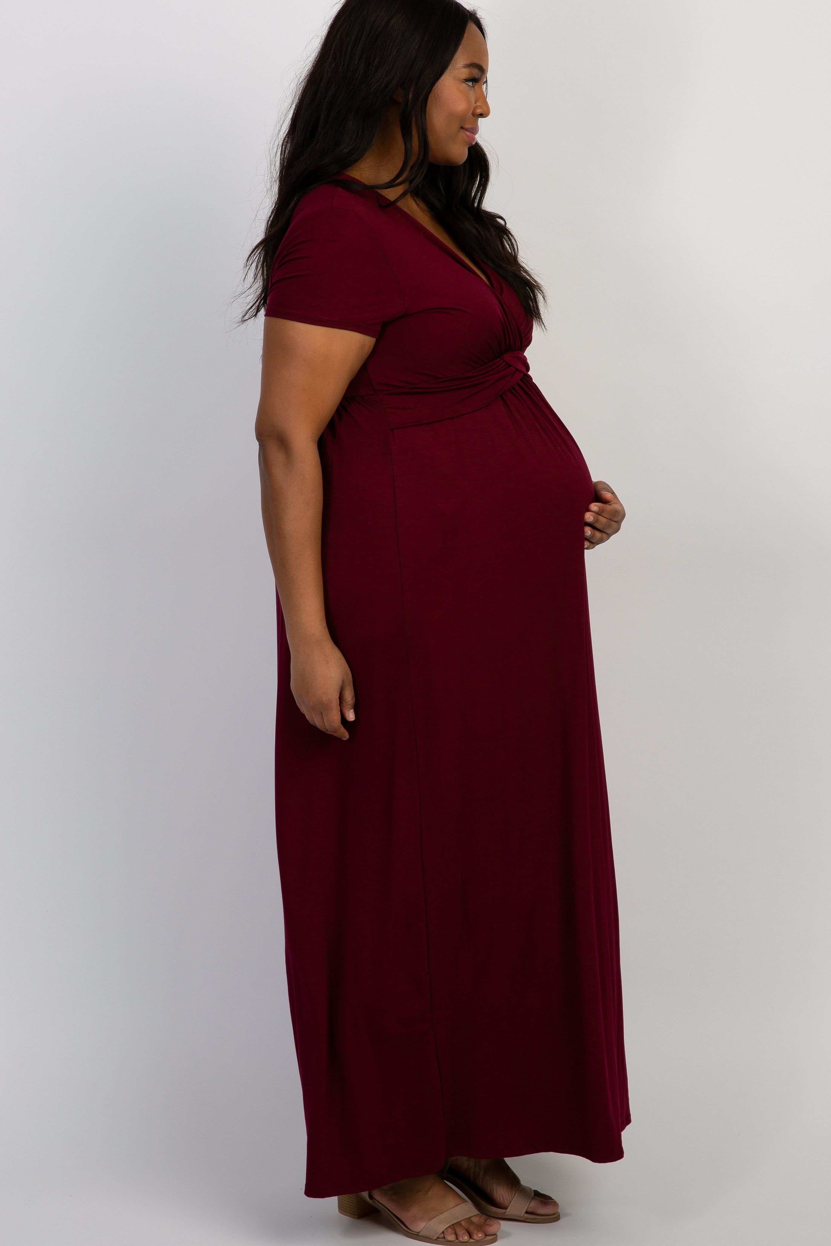 PinkBlush Burgundy Draped Maternity/Nursing Plus Maxi Dress sold by Pinkblush product image thumbnail 2