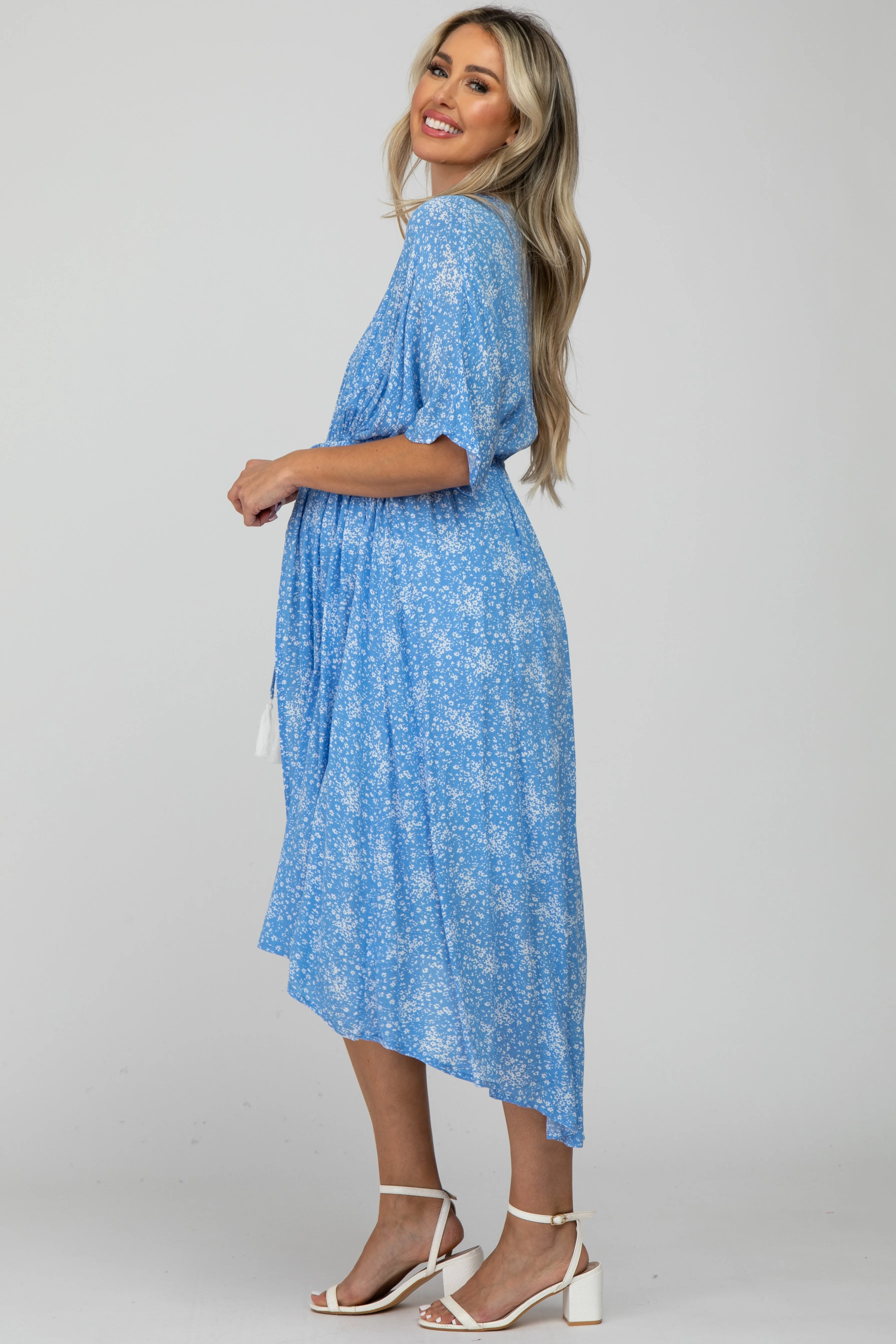 Blue Floral Tassel Front Maternity Cover Up sold by Pinkblush product image thumbnail 3