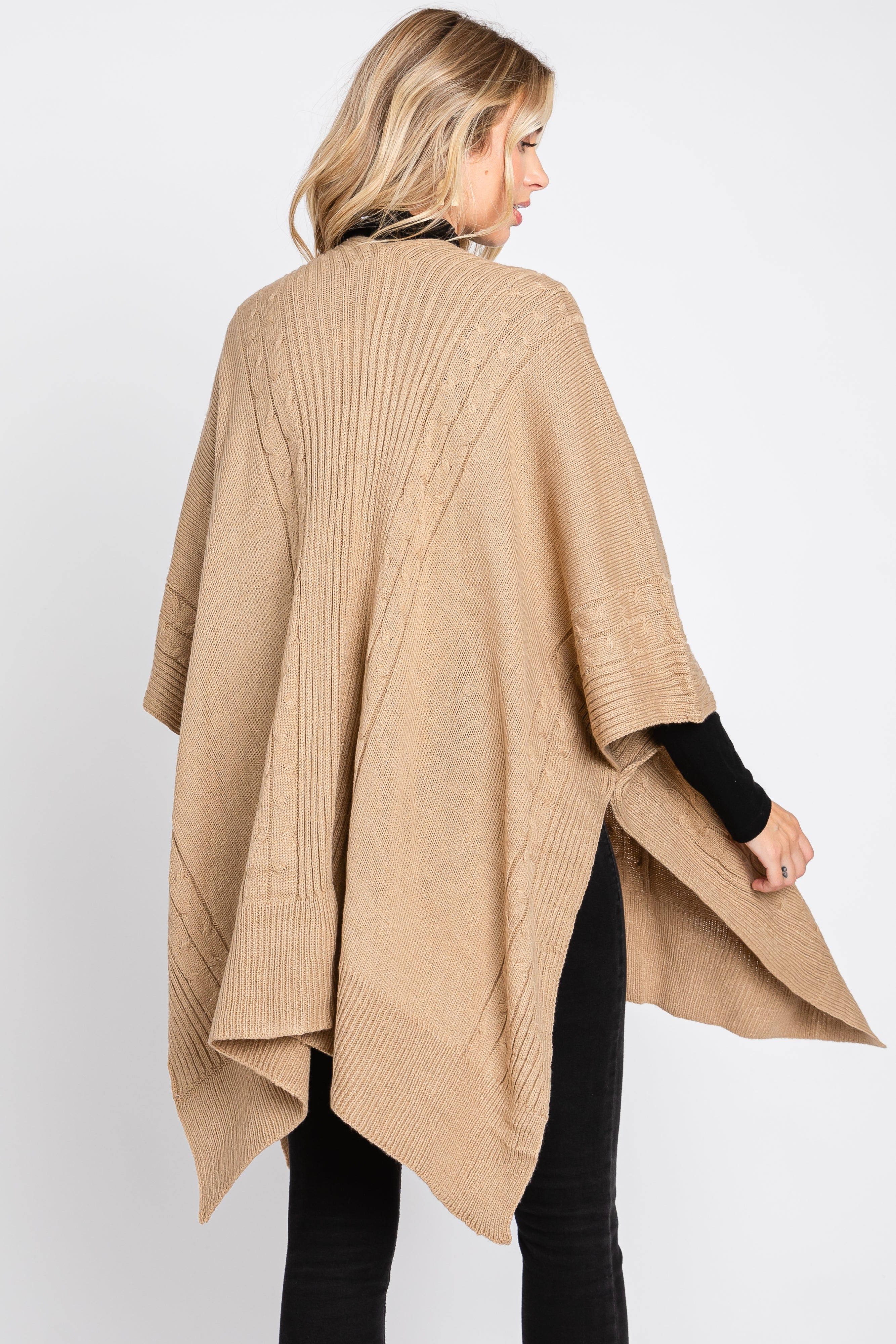 Beige Draped Cable Knit Dolman Sleeve Cardigan sold by Pinkblush product image thumbnail 4