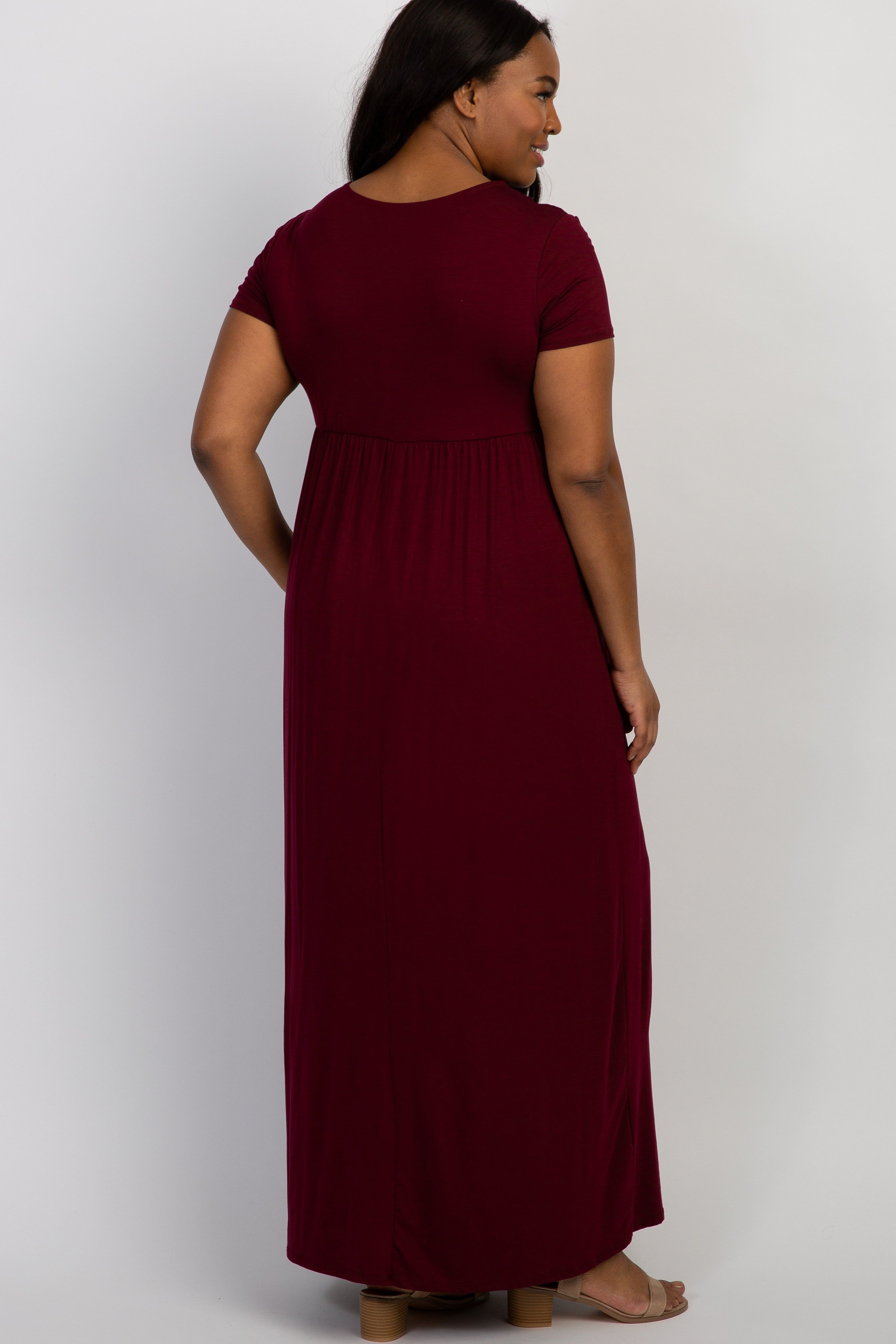 PinkBlush Burgundy Draped Maternity/Nursing Plus Maxi Dress sold by Pinkblush product image thumbnail 3