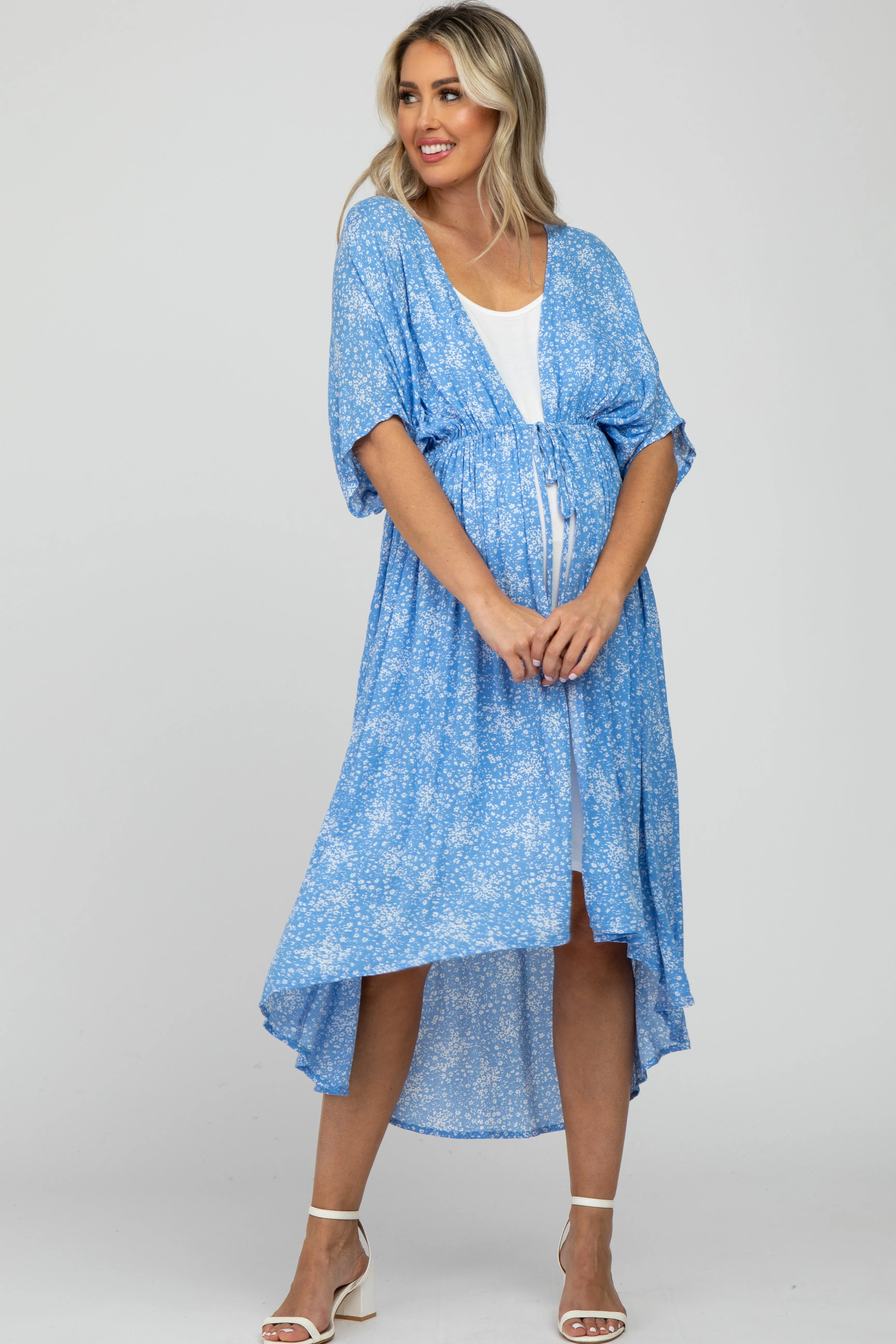 Blue Floral Tassel Front Maternity Cover Up sold by Pinkblush
