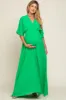 Green Chiffon V-Neck Smocked Waist Maternity Maxi Dress sold by Pinkblush