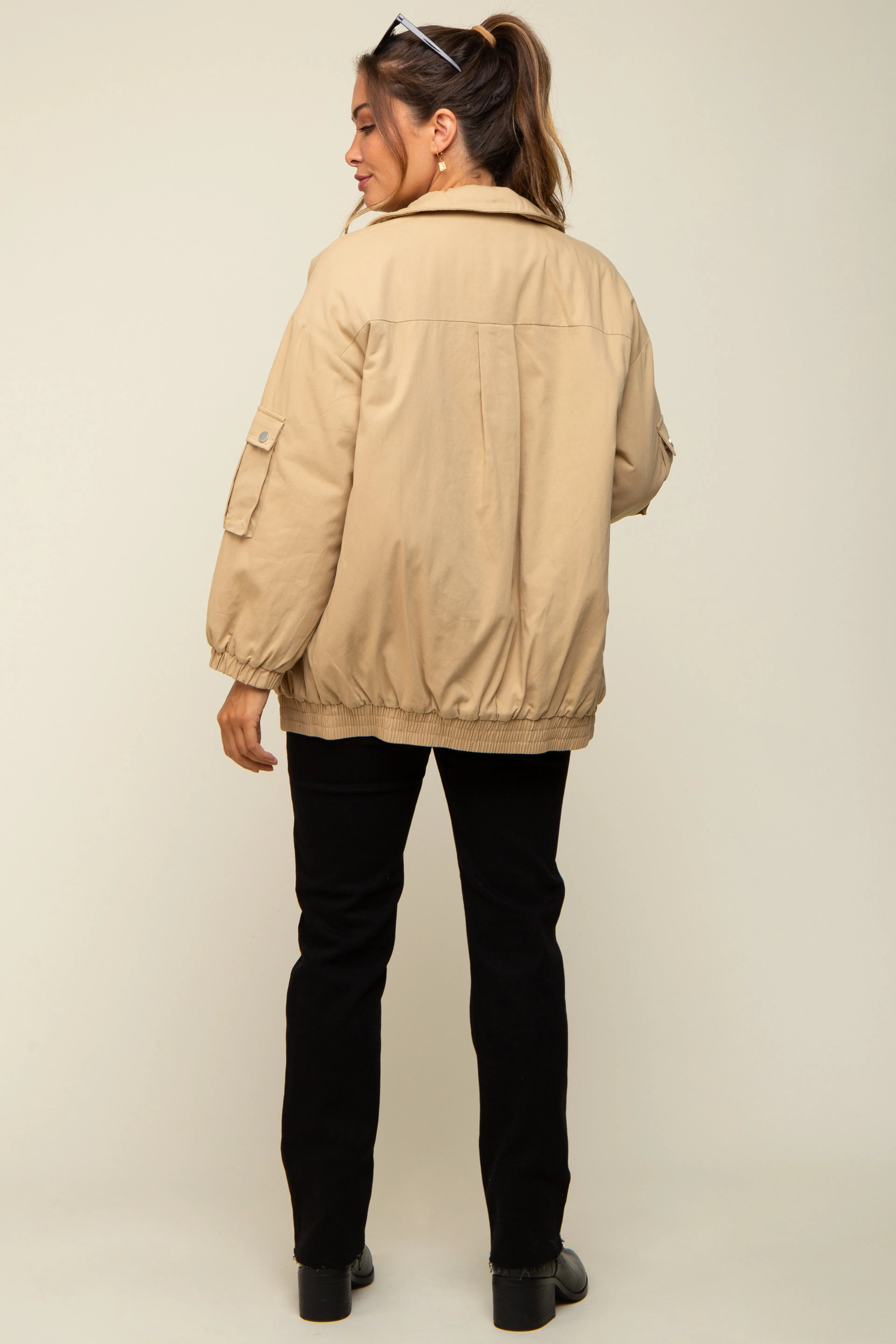 Camel Zip Up Bomber Maternity Jacket sold by Pinkblush product image thumbnail 3