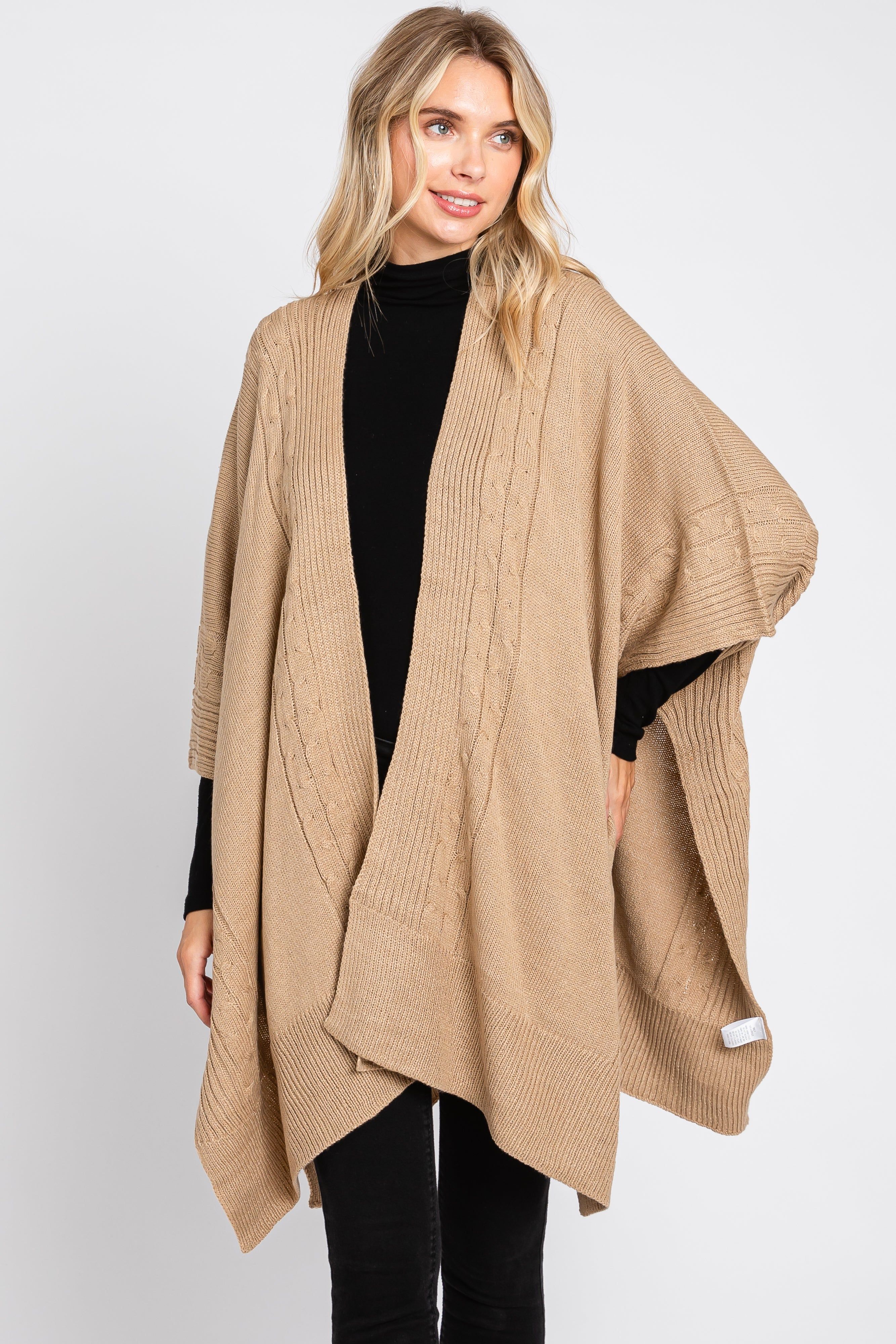Beige Draped Cable Knit Dolman Sleeve Cardigan sold by Pinkblush product image thumbnail 2