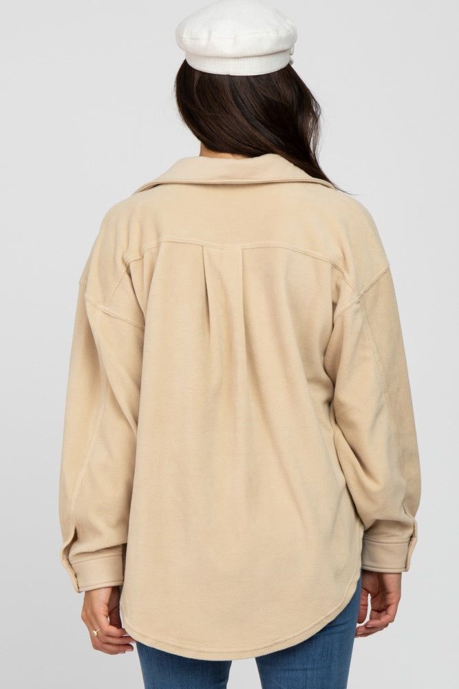 Beige Fleece Button Down Oversized Jacket sold by Pinkblush product image thumbnail 3