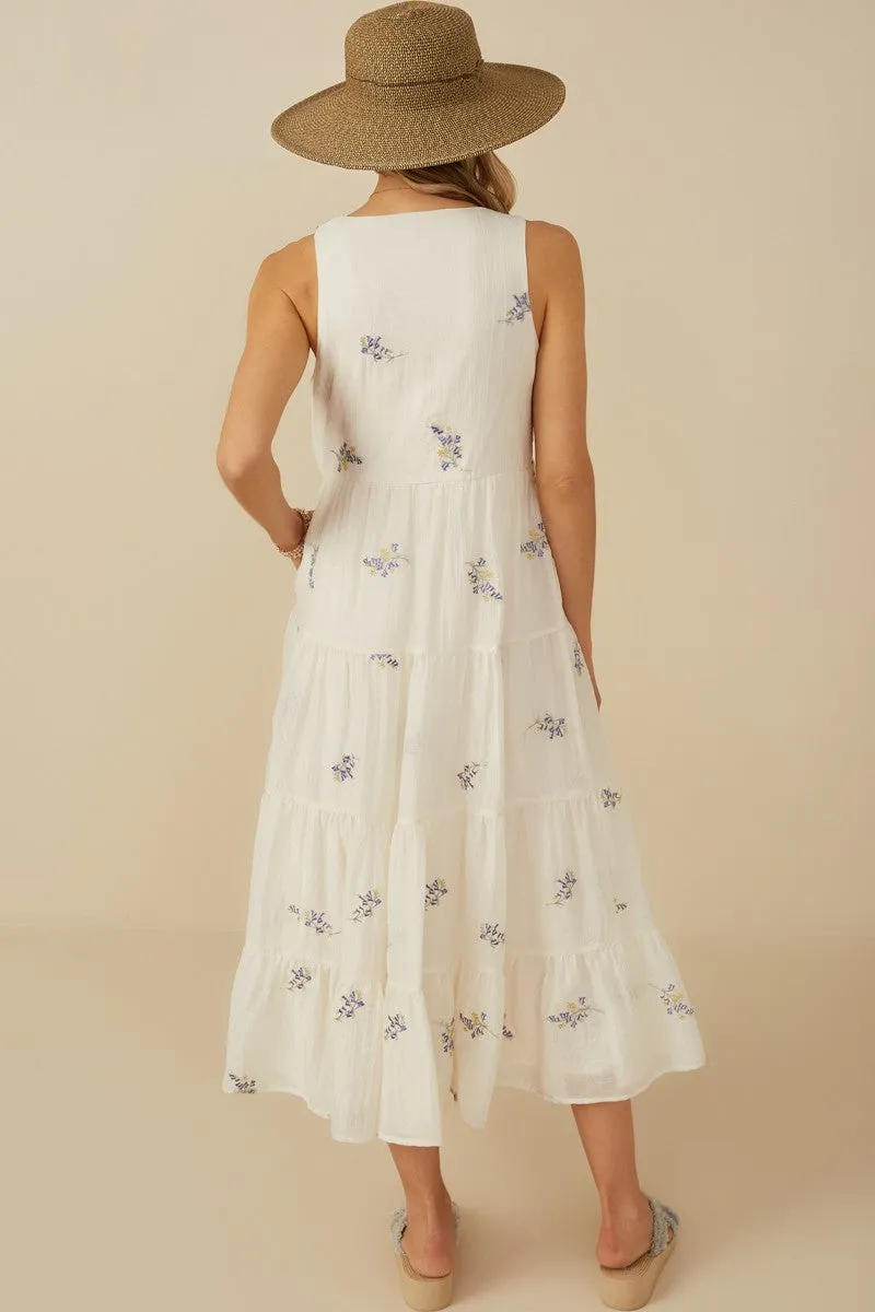 Lavender Ditsy Floral Embroidered V Neck Tiered Dress sold by Pinkblush product image thumbnail 3