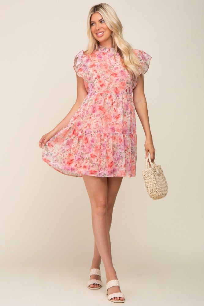 Coral Floral Chiffon Tiered Dress sold by Pinkblush product image thumbnail 6