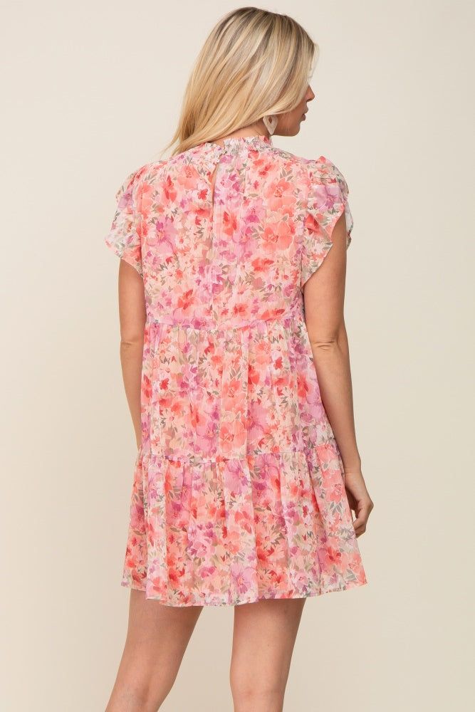 Coral Floral Chiffon Tiered Dress sold by Pinkblush product image thumbnail 3