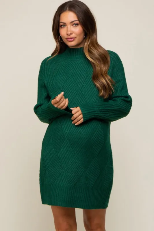 Hunter Green Knit Long Sleeve Maternity Sweater Dress sold by Pinkblush