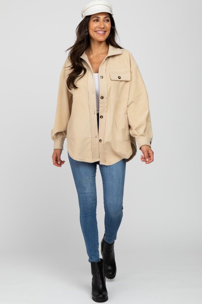 Beige Fleece Button Down Oversized Jacket sold by Pinkblush product image thumbnail 4