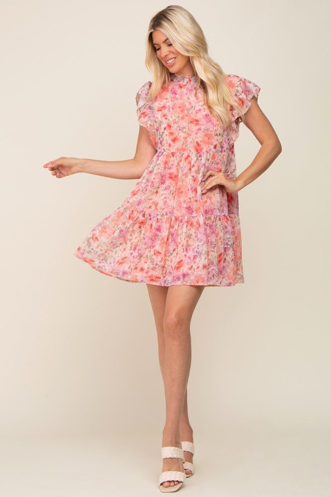 Coral Floral Chiffon Tiered Dress sold by Pinkblush product image thumbnail 4