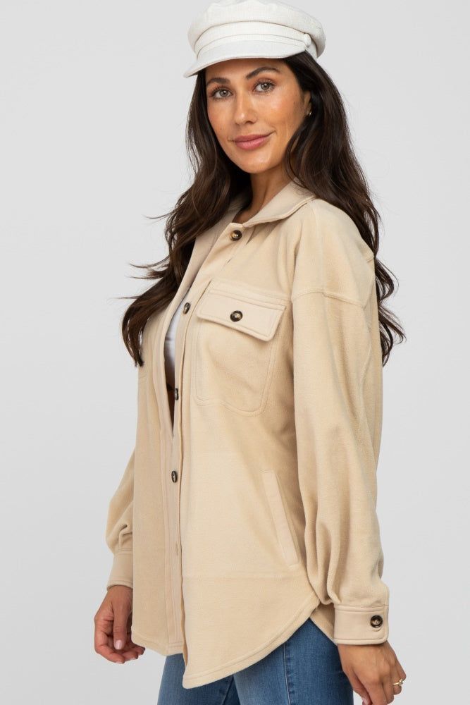 Beige Fleece Button Down Oversized Jacket sold by Pinkblush product image thumbnail 2