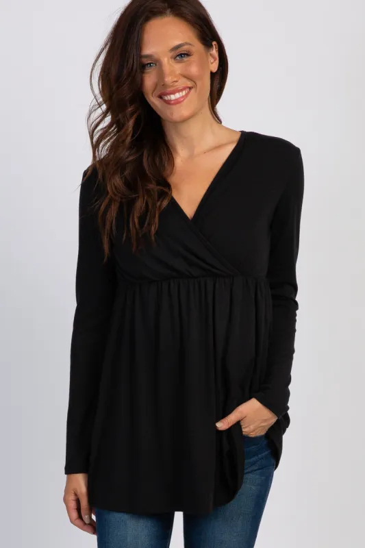 PinkBlush Black Long Sleeve Wrap Front Nursing Top sold by Pinkblush