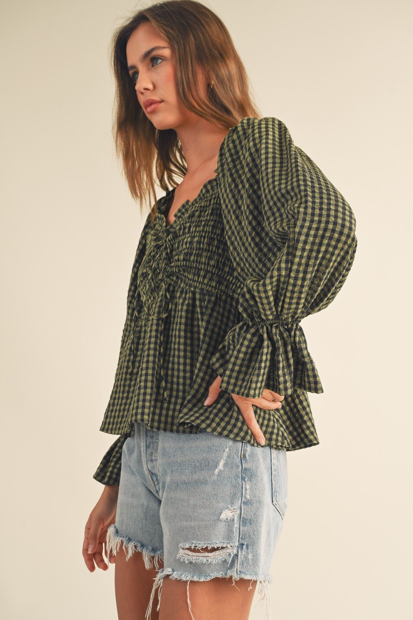 Olive Black Smocked Flounce Top sold by Pinkblush product image thumbnail 2